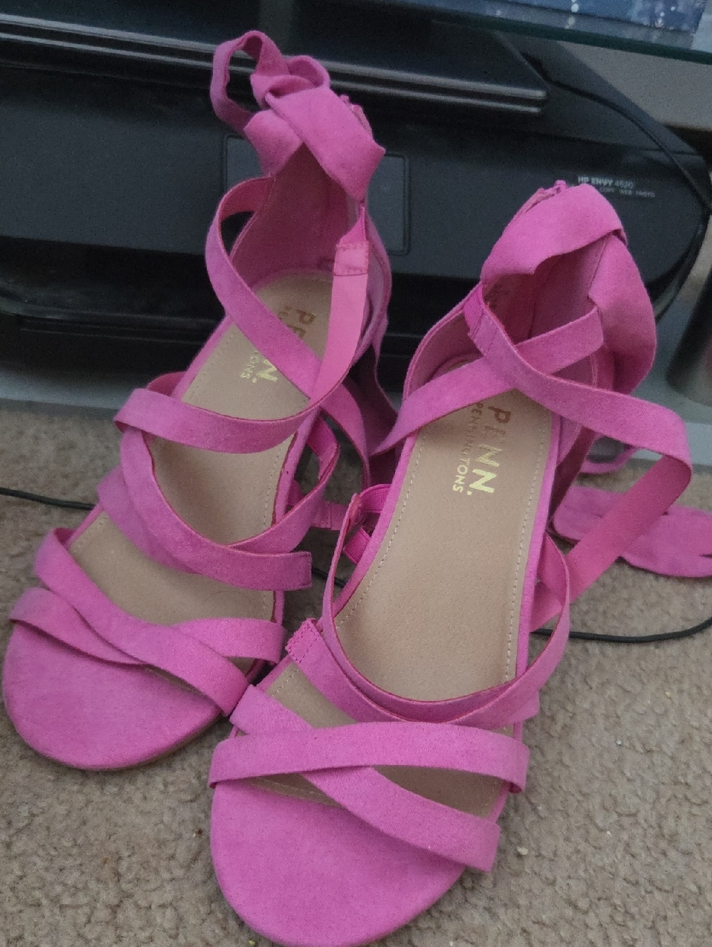 Penningtons Bright Pink Strappy Lace-Up Heels